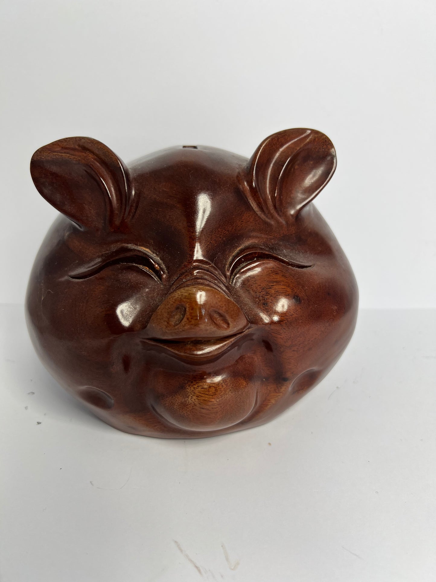 Vintage Rosewood Lucky Charm Happy PIG Figure Statue Carved Wood Asian Rare EUC
