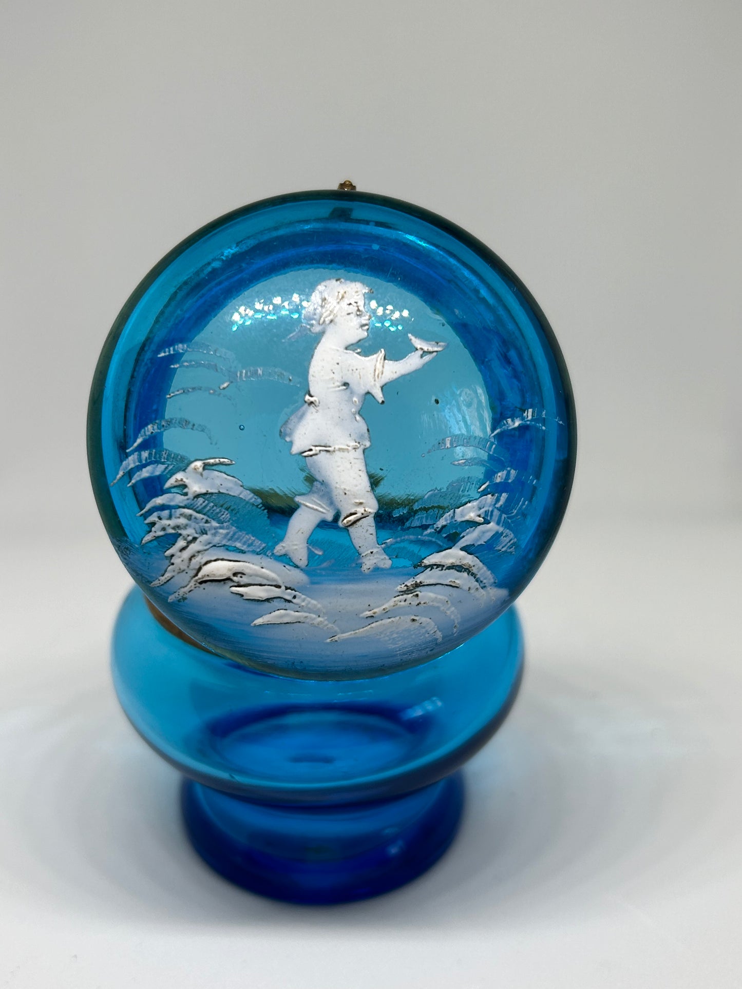 Antique Victorian MARY GREGORY COBALT Blue Glass Casket / Pill Box /Hand Blown Jewelry Box circa 1890's Victorian