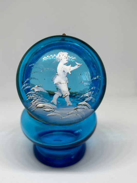 Antique Victorian MARY GREGORY COBALT Blue Glass Casket / Pill Box /Hand Blown Jewelry Box circa 1890's Victorian