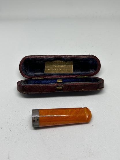 Antique Egg Yolk Amber Cigar Holder In Case