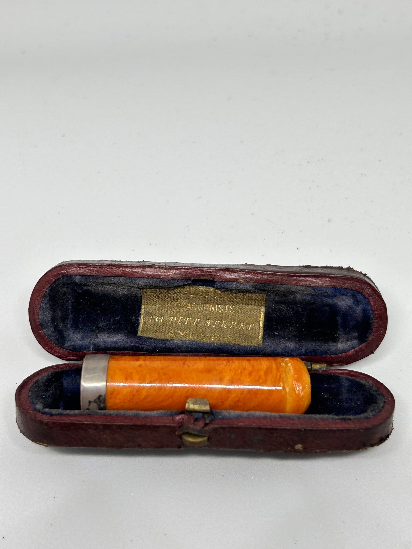 Antique Egg Yolk Amber Cigar Holder In Case