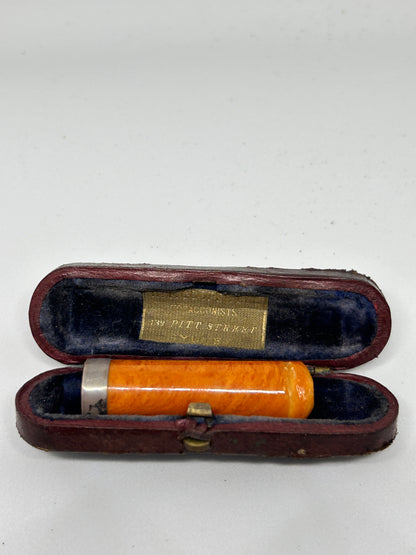 Antique Egg Yolk Amber Cigar Holder In Case