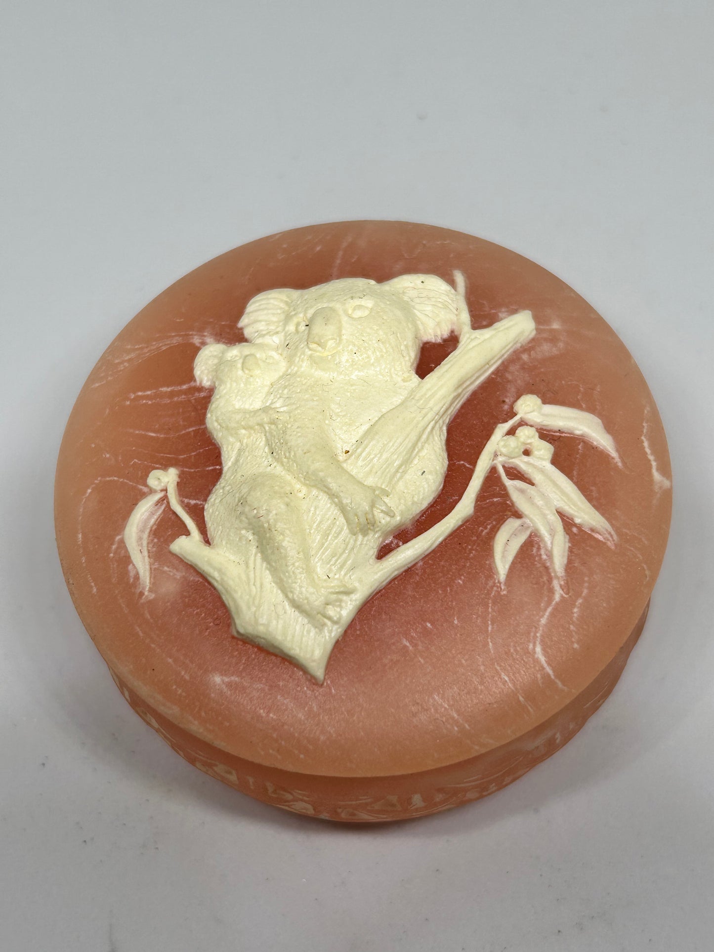 Vintage Marlestone Koala Bear Cameo Jewelry Box- Genuine Handcrafted Marlestone Cultured Pink Marble- Australia