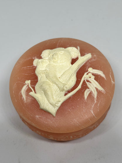 Vintage Marlestone Koala Bear Cameo Jewelry Box- Genuine Handcrafted Marlestone Cultured Pink Marble- Australia
