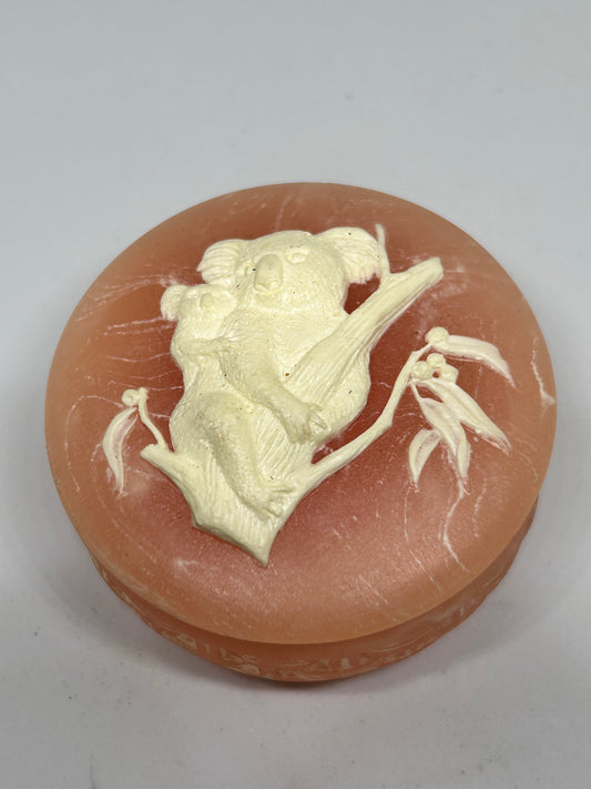 Vintage Marlestone Koala Bear Cameo Jewelry Box- Genuine Handcrafted Marlestone Cultured Pink Marble- Australia