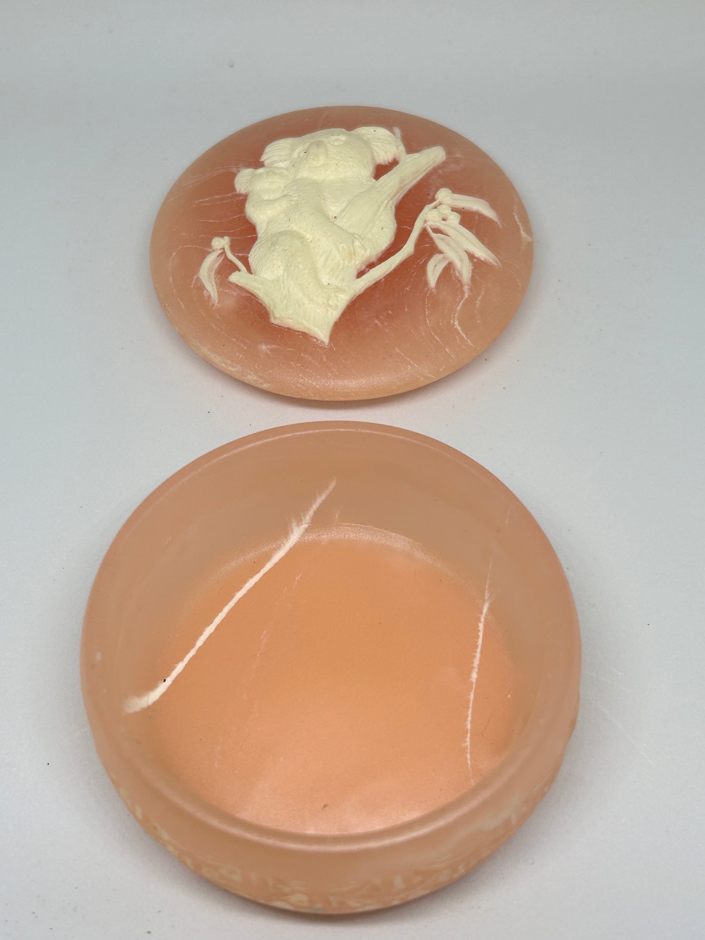 Vintage Marlestone Koala Bear Cameo Jewelry Box- Genuine Handcrafted Marlestone Cultured Pink Marble- Australia