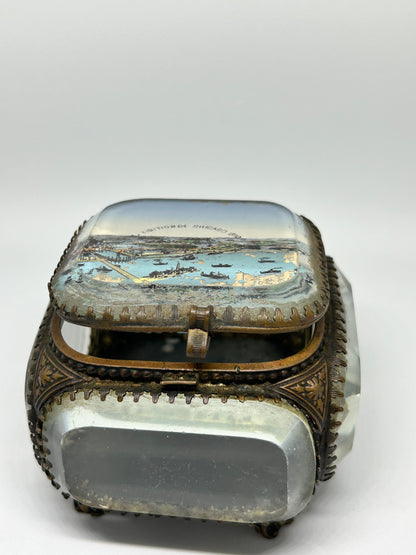 Antique French Beveled Glass Souvenir Jewelry / Trinket FromThe Franco Chicago Exhibition 1893