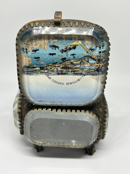 Antique French Beveled Glass Souvenir Jewelry / Trinket FromThe Franco Chicago Exhibition 1893