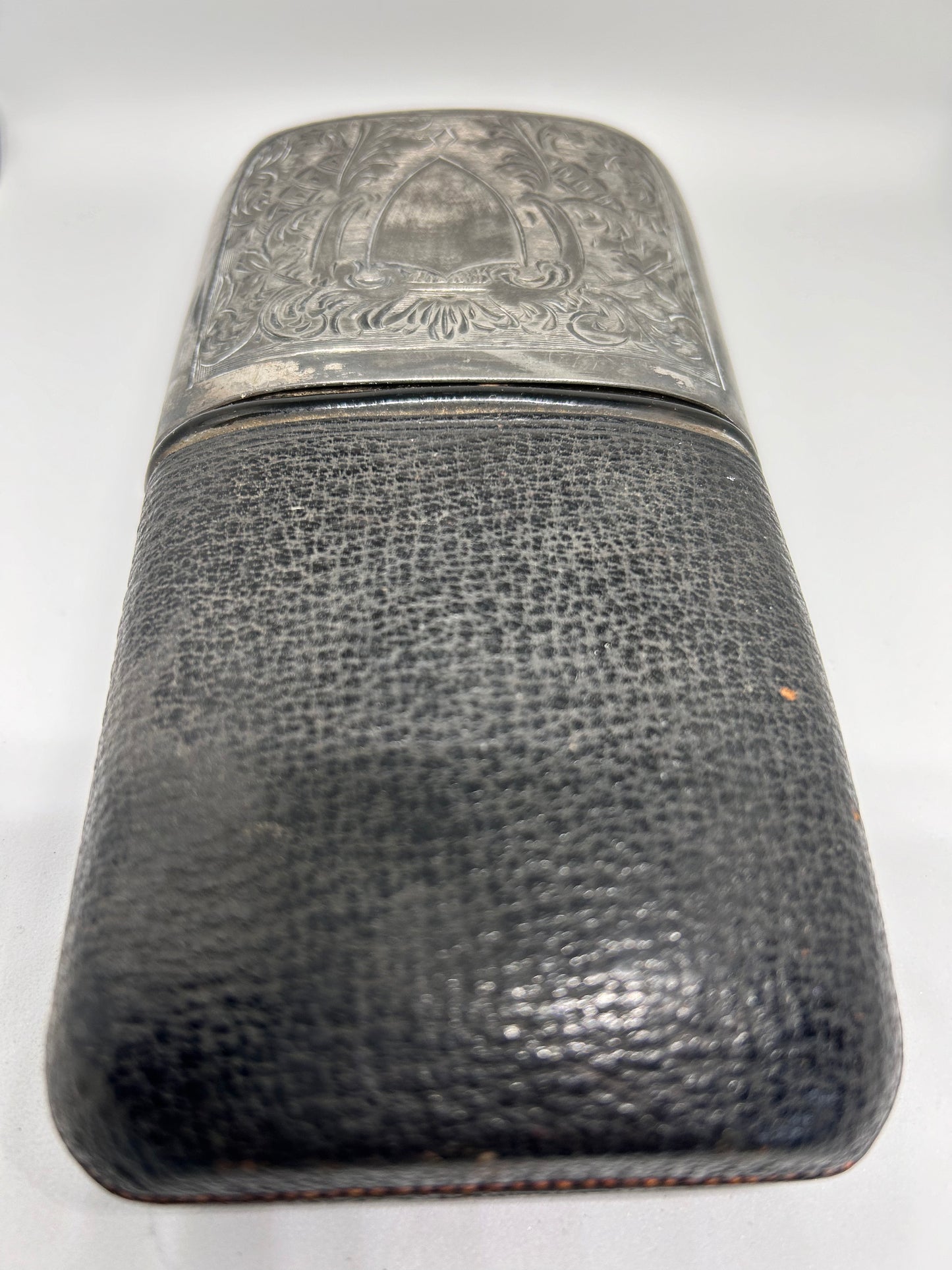 1900 Antique Collectible Flask Glass in Leather Silver Plated Case Made in England