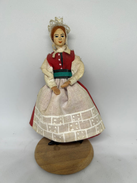 Vintage Polish Souvenir Doll of Woman On Round Wooden Base