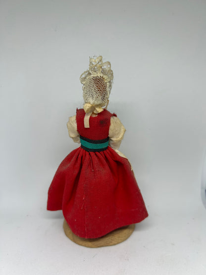 Vintage Polish Souvenir Doll of Woman On Round Wooden Base