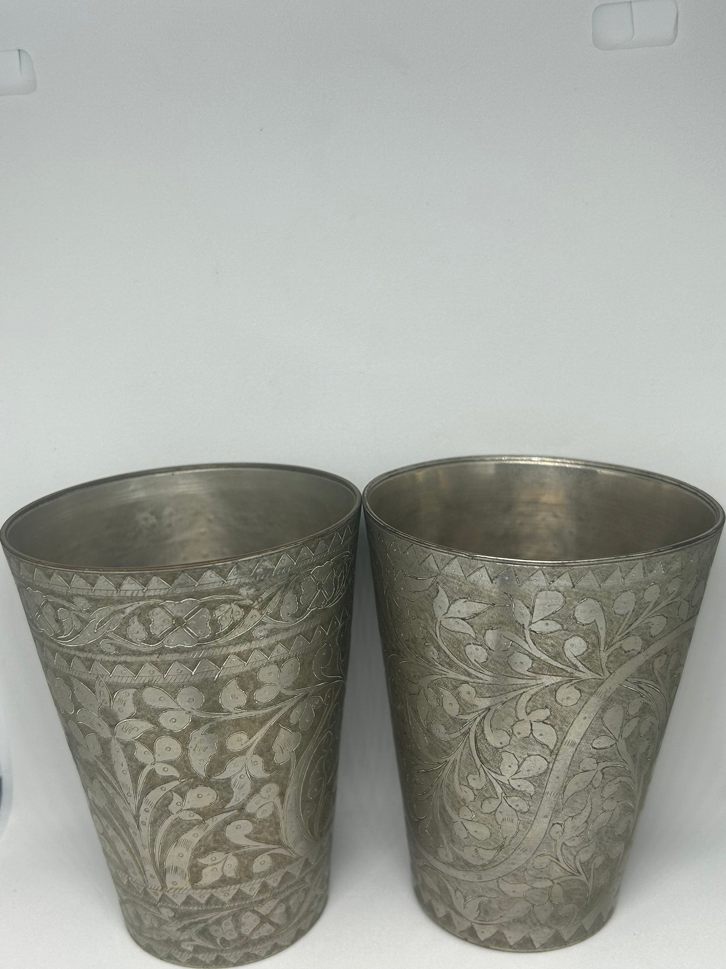 Pair of Antique Brass Cups - Hand Crafted And Engraved Circa 1900