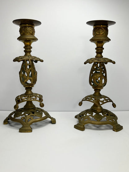 Pair of Victorian style Cast Brass Candlesticks