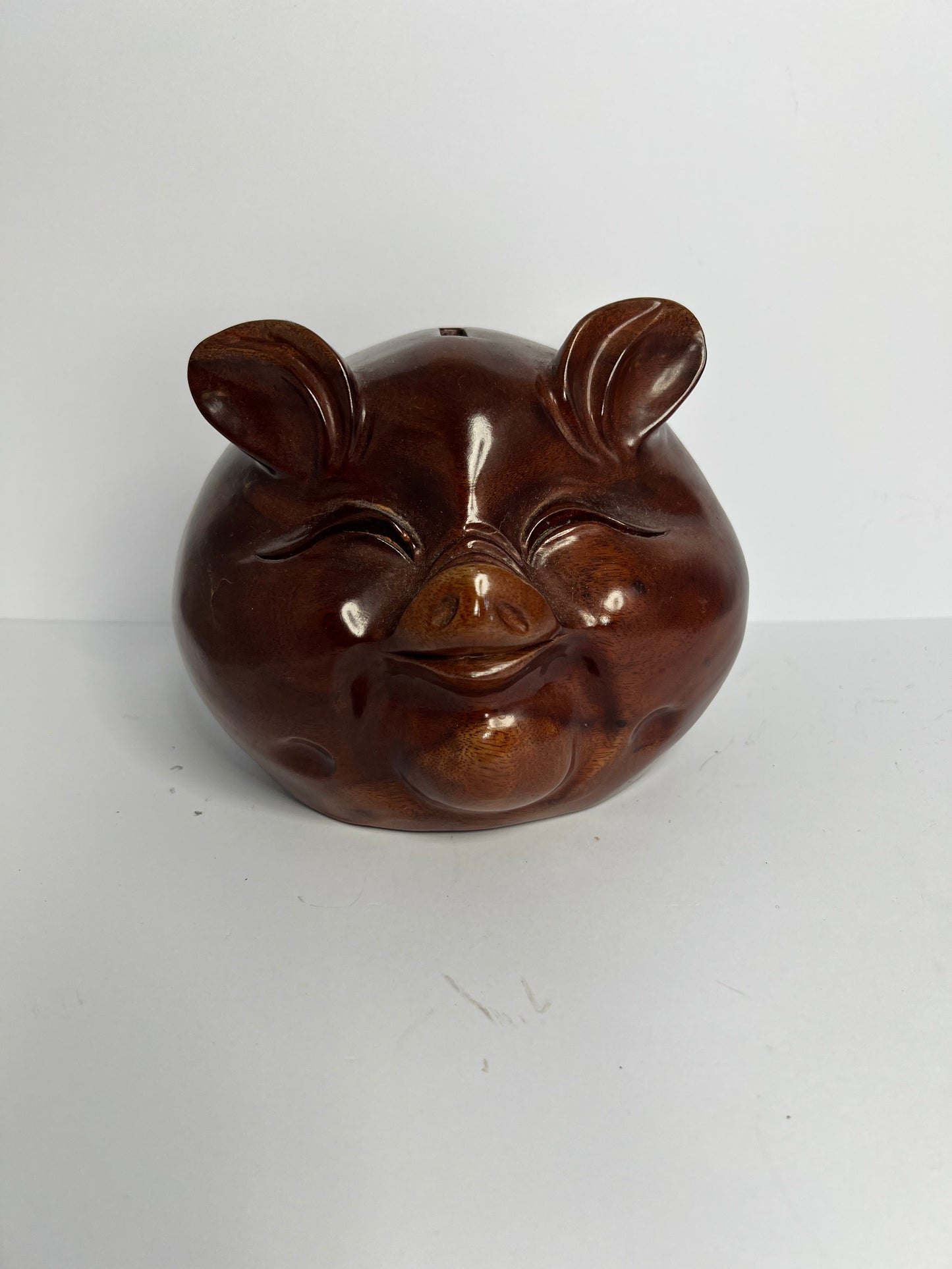 Vintage Rosewood Lucky Charm Happy PIG Figure Statue Carved Wood Asian Rare EUC