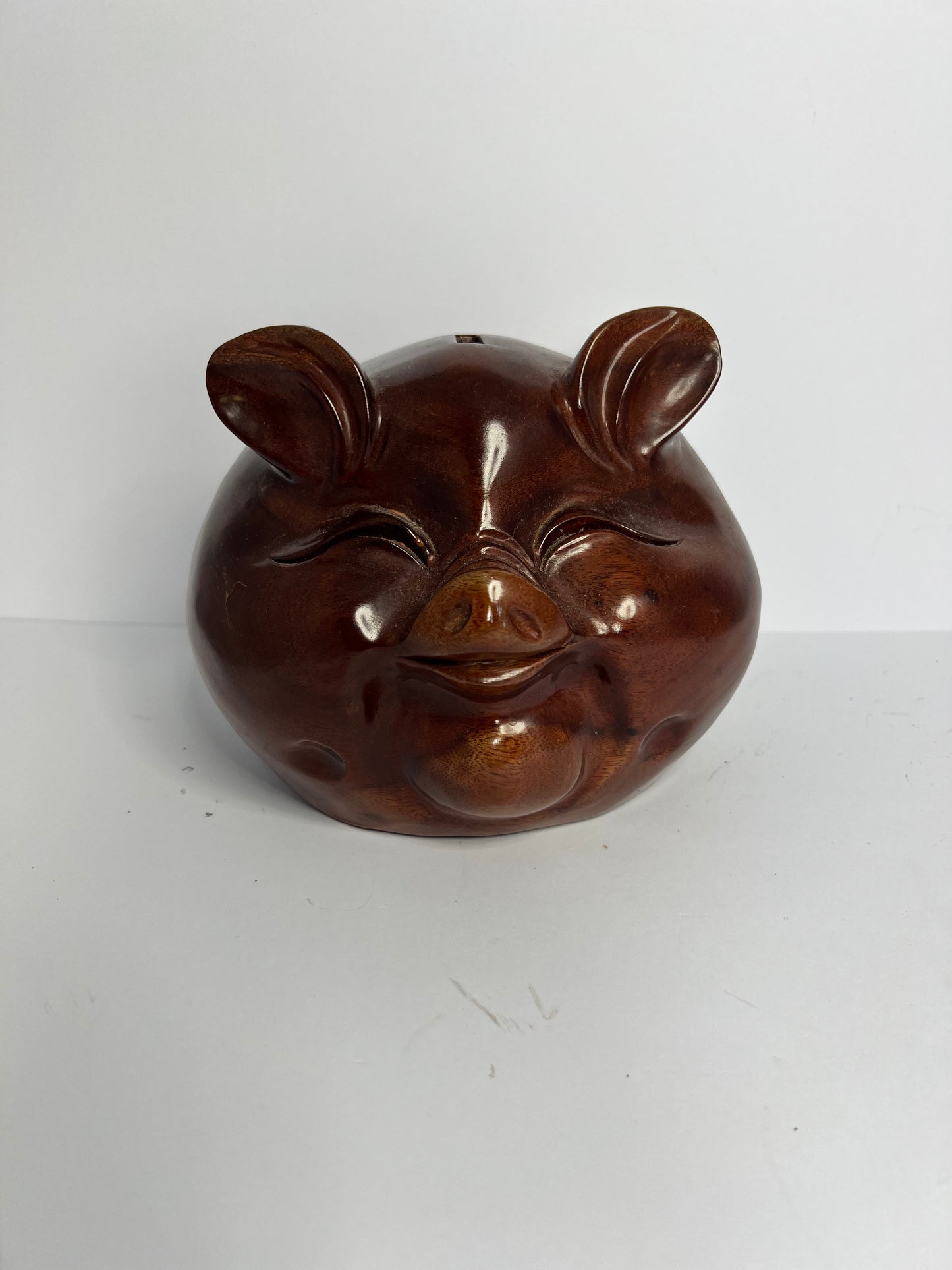 Vintage Rosewood Lucky Charm Happy PIG Figure Statue Carved Wood Asian Rare EUC