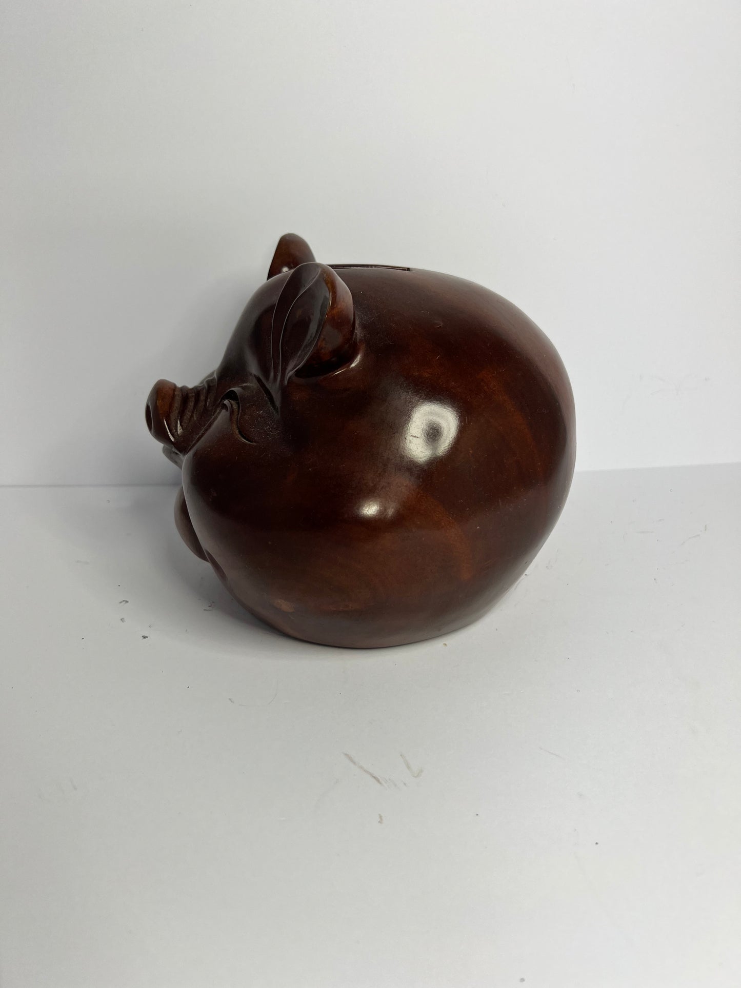 Vintage Rosewood Lucky Charm Happy PIG Figure Statue Carved Wood Asian Rare EUC